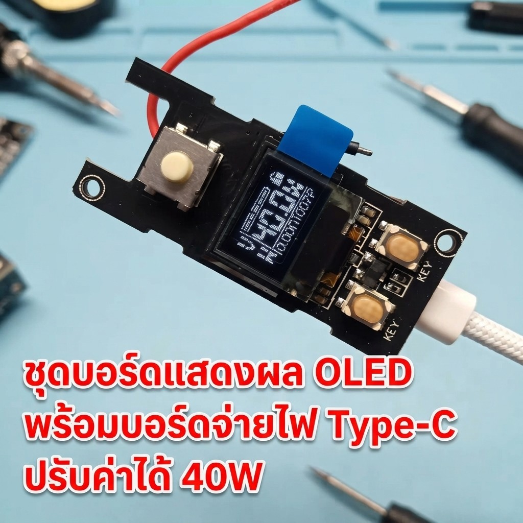 ชุดบอร์ดจอ OLED พร้อมบอร์ดจ่ายไฟ Type-C จอแสดงผลวัตต์ 40W ปรับค่าได้ บอร์ดควบคุม DIY 2 ชิ้น/ชุด