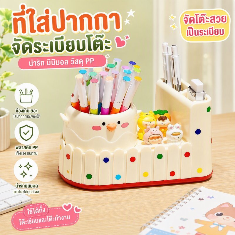 ที่ใส่ปากกา ที่จัดระเบียบโต๊ะ กล่องเก็บของตั้งโต๊ะ พลาสติก PP มินิมอล น่ารัก โต๊ะเรียน โต๊ะทำงาน