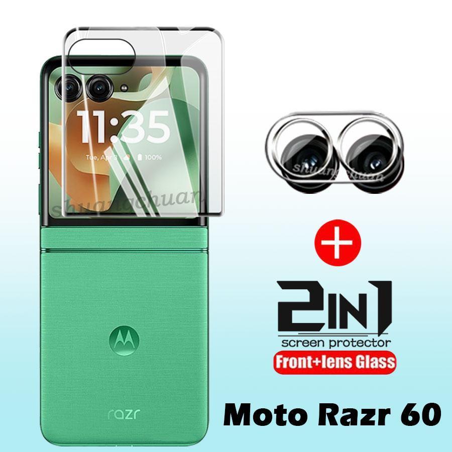 2-in‐1 สําหรับ Motorola Moto Razr 60, HD Clear Anti-Fingerprint ด้านนอกหน้าจอป้องกันฟิล์ม Moto Edge 