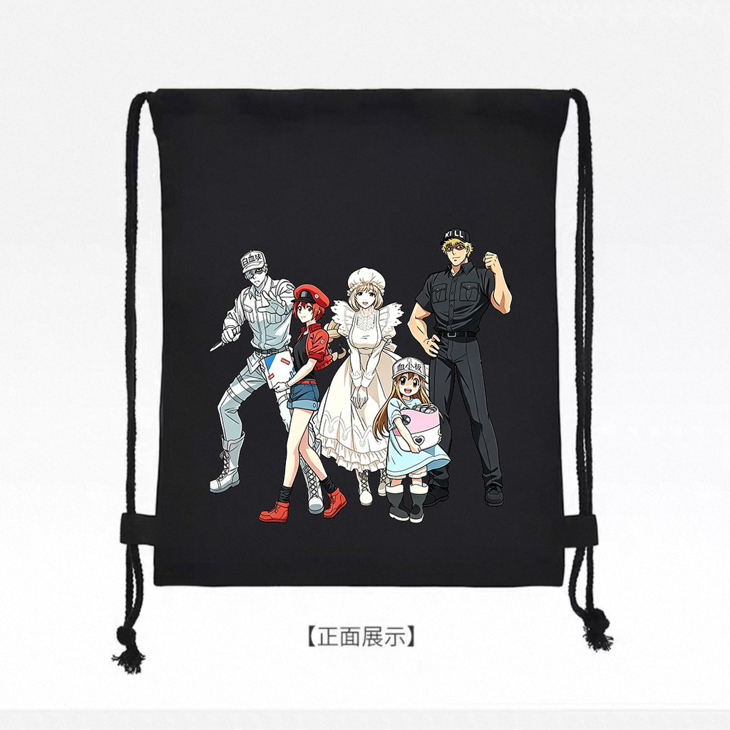 Hataraku Saibou Anime String Bag Work Cells All Character Print Portable Lightweight Drawstring Back