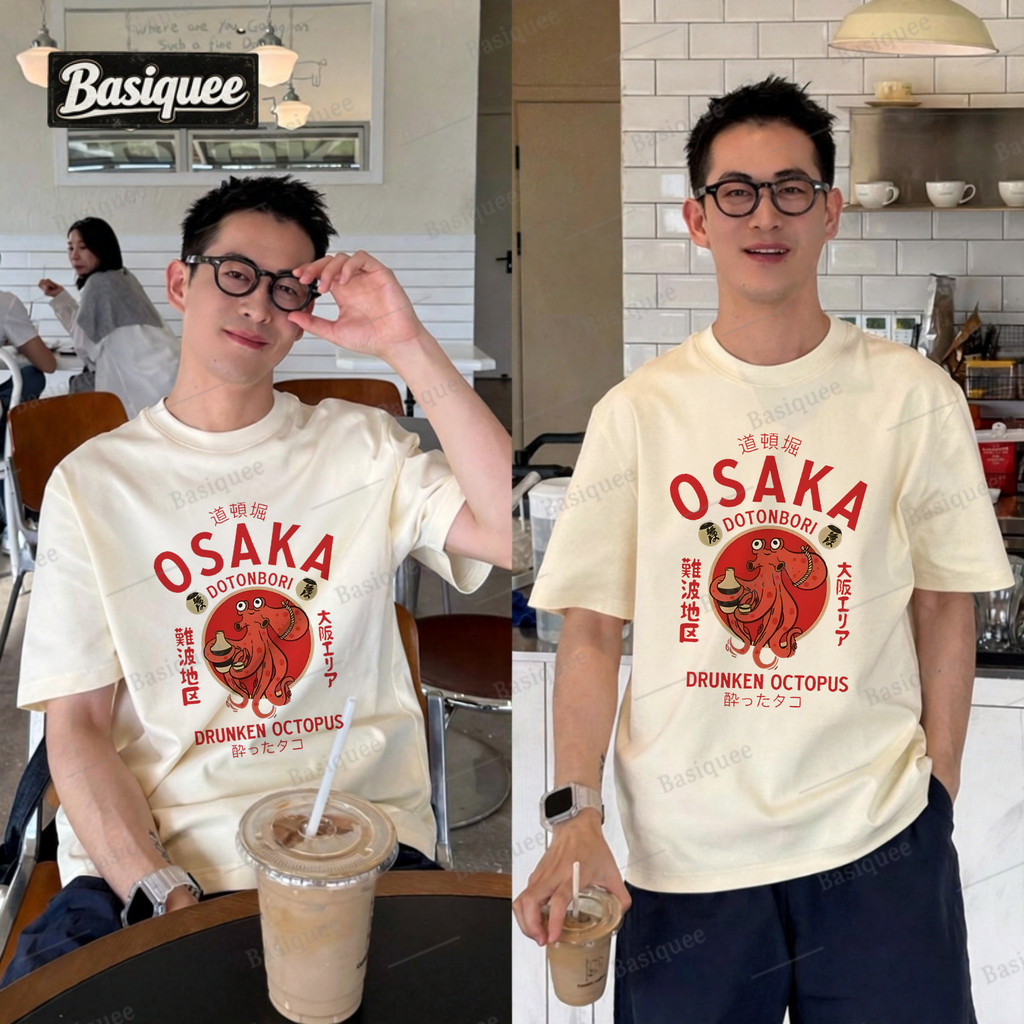 Basi เสื้อแฟชั่น เสื้อยืด oversize ผ้าฝ้าย100% ไม่ต้องรีดผ้า สวมใส่สบาย ผ้านิ่ม ลาย "Octopus" พร้อมส่ง COD