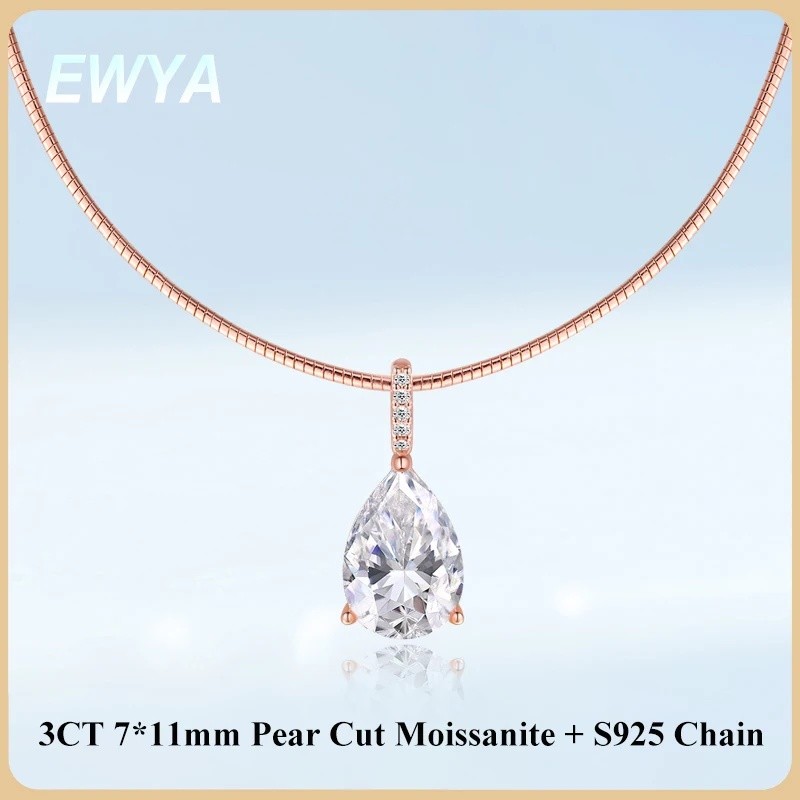 YA4H EWYA 3ct Pear Cut Solitaire Moissanite สร้อยคอจี้เพชรผู้หญิงงานแต่งงาน s925 เงิน 1.5 มม.Choker 