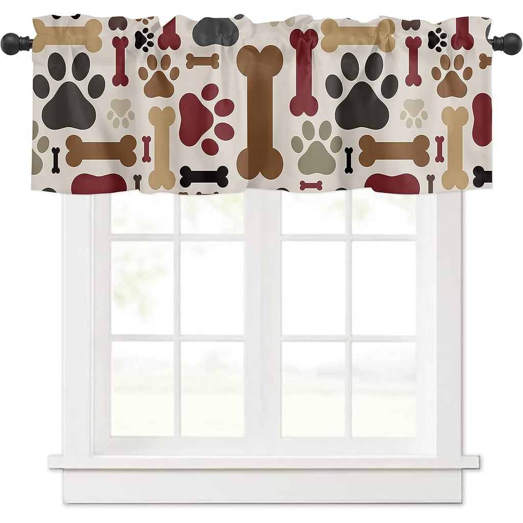 สุนัข Paws Valance ผ้าม่านสําหรับห้องครัว Windoe กระดูกสุนัข Footprint หน้าต่าง Valance สําหรับห้องน