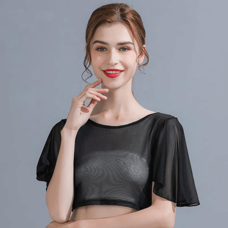2026 Ultra-Thin Mesh เสื้อยืดคอกลม Half-Cut Flying Short-Sleeved Slim-Fit Blouse Top สามารถจับคู่ด้า