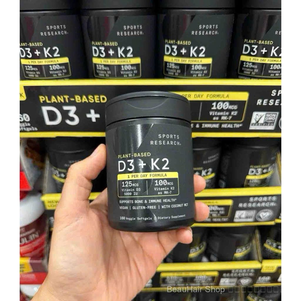 Sports Research วิตามิน D3+K2 MK‑7 5000IU 160เม็ด บำรุงกระดูก สร้างภูมิคุ้มกัน วีแกน ไม่มีกลูเตน สิน