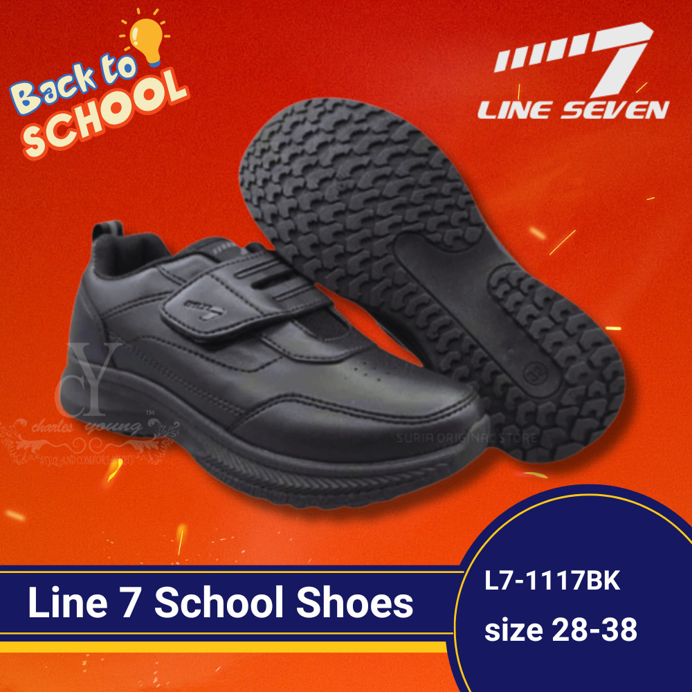LINE 7 1117BK Full PVC กันน้ําสีดํารองเท้า Kasut Sekolah LINE 7 สีดํา / Kasut Sekolah Hitam 1117BK
