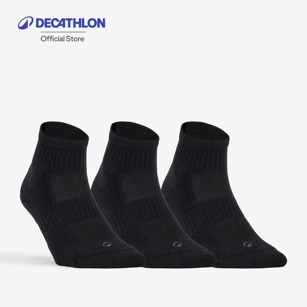 Decathlon Mid-High Sports Socks Tri-Pack Rs 500 ถุงเท้ากีฬาข้อกลางรุ่น Rs 500 แพ็ค 3 คู่ - Black