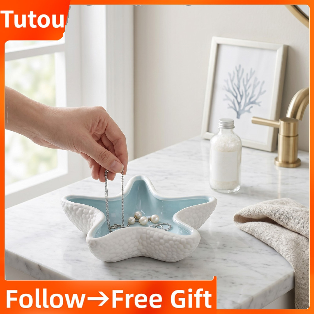 Tutoushop Zerodis จานใส่เครื่องประดับเซรามิกปลาดาว 3D 5.51x5.51x1.38 นิ้ว (สีน้ำเงิน)