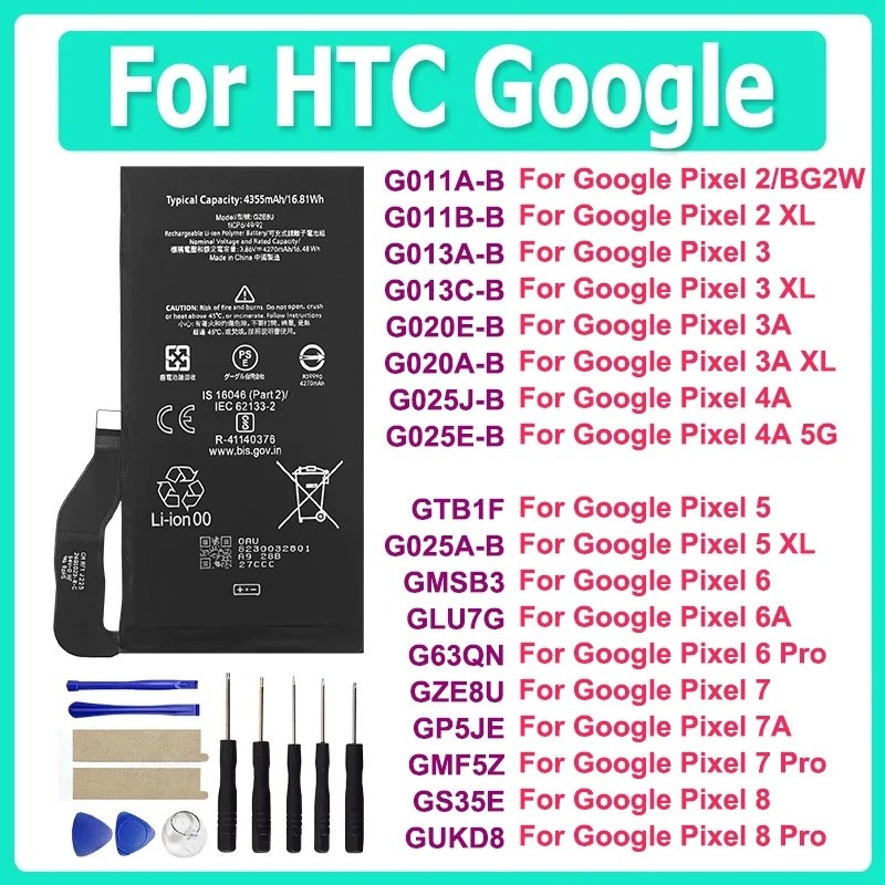 แบตเตอรี่สําหรับ Google Pixel 2 2B 3 3A 4A 5 6 6A 7 7A 8 XL 5XL Pro GUKD8 GS35E GMF5Z GP5JE GZE8U G6