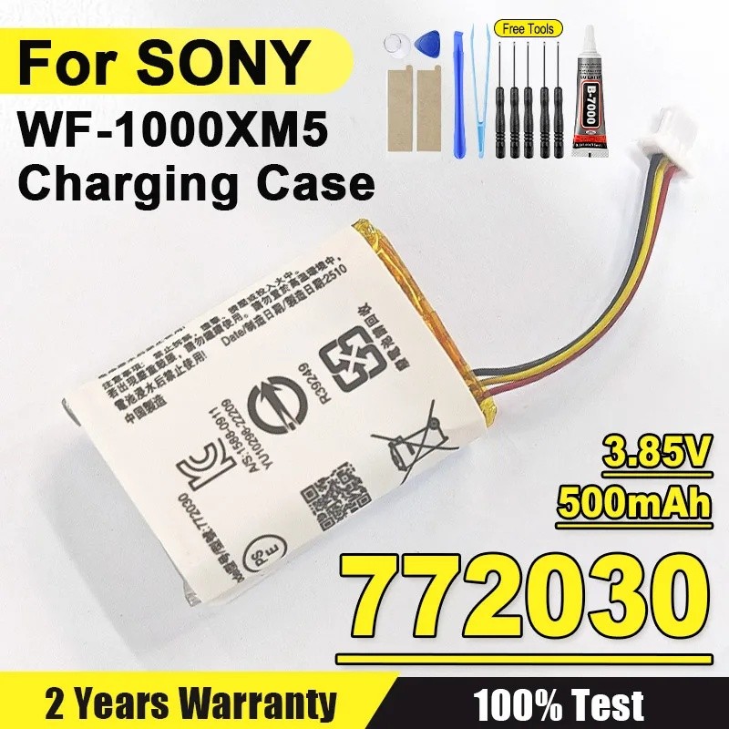 1ชิ้น 772030 3.85V 500mAh แบตเตอรี่สําหรับ Sony WF-1000XM5 XM5 ใหม่ชุดหูฟังไร้สายชาร์จ + เครื่องมือฟ