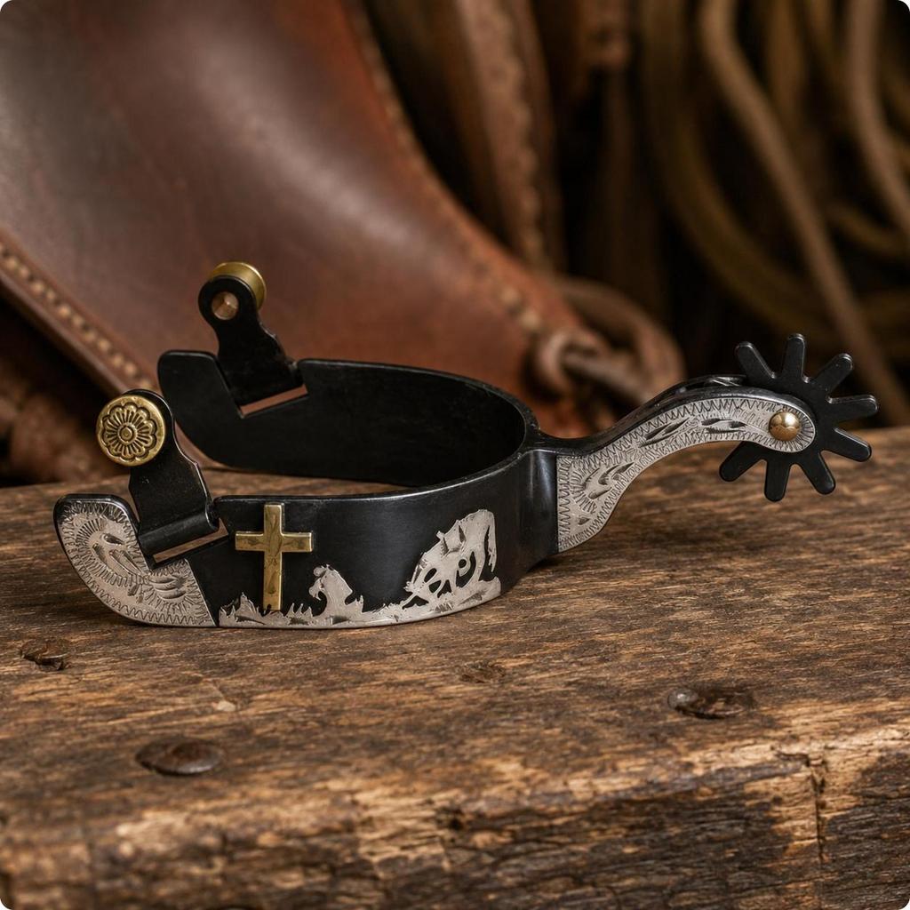 [svzfjuv] Black Iron Spurs แผ่นเงินเยอรมัน Western Cowboy Spurs เกียร์ขี่ม้า Long-Lasting Horse Tack