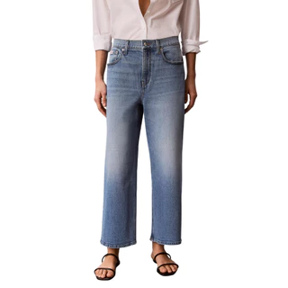 CALVIN KLEIN กางเกงยีนส์ผู้หญิงเอวสูง High-Rise Cropped Wide Leg Denim รุ่น 47G762G 1MG-สีฟ้า