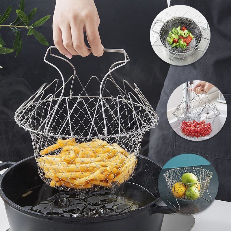 Drain12y New frying gadget potato strainer, frying basket, foldable stainless steel basket for fries