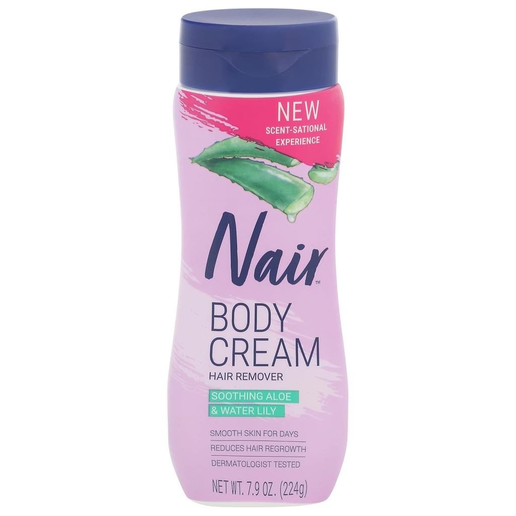 Nair Hair Removal Body Cream With Aloe and Water Lily, Leg and Body Hair Remover, 7.9 (224g) ขวดออนซ