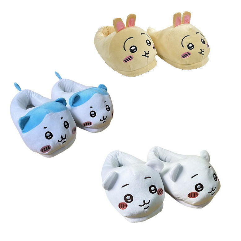 รองเท้าแตะหน้ายิ้ม Yauzaqi Plush Jiikawa Home Indoor#814almian#