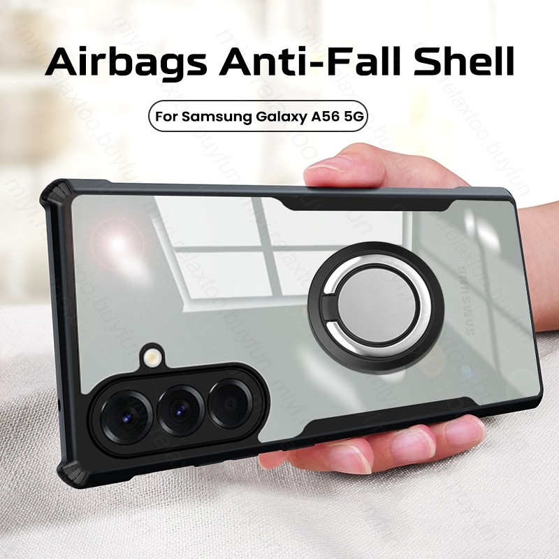 SAMSUNG สําหรับSamsung Galaxy A57 A17 A07 A56 A36 A26 A16 A06 กรณีอะคริลิคใสกันกระแทกแม่เหล็กแหวนขาต