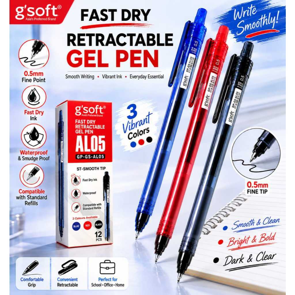 Gsoft AL05 ปากกาเจล Retractable 0.5 มม. gsoft GP-GS-AL05 12 ชิ้น/กล่อง