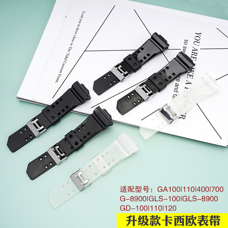 เหมาะสําหรับ Casio GA110/400/700/GD120/140 ยางเรซิ่นสายสีดําทองนาฬิกาอุปกรณ์เสริม
