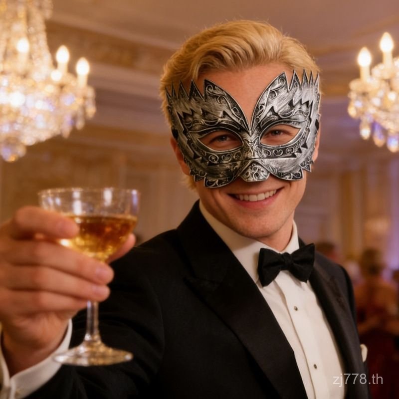 ยอดนิยม Retro Silver สีดําแกะสลักหน้ากากครึ่งหน้าผู้ชาย Masquerade Party Dress Up Venice Masquerade 