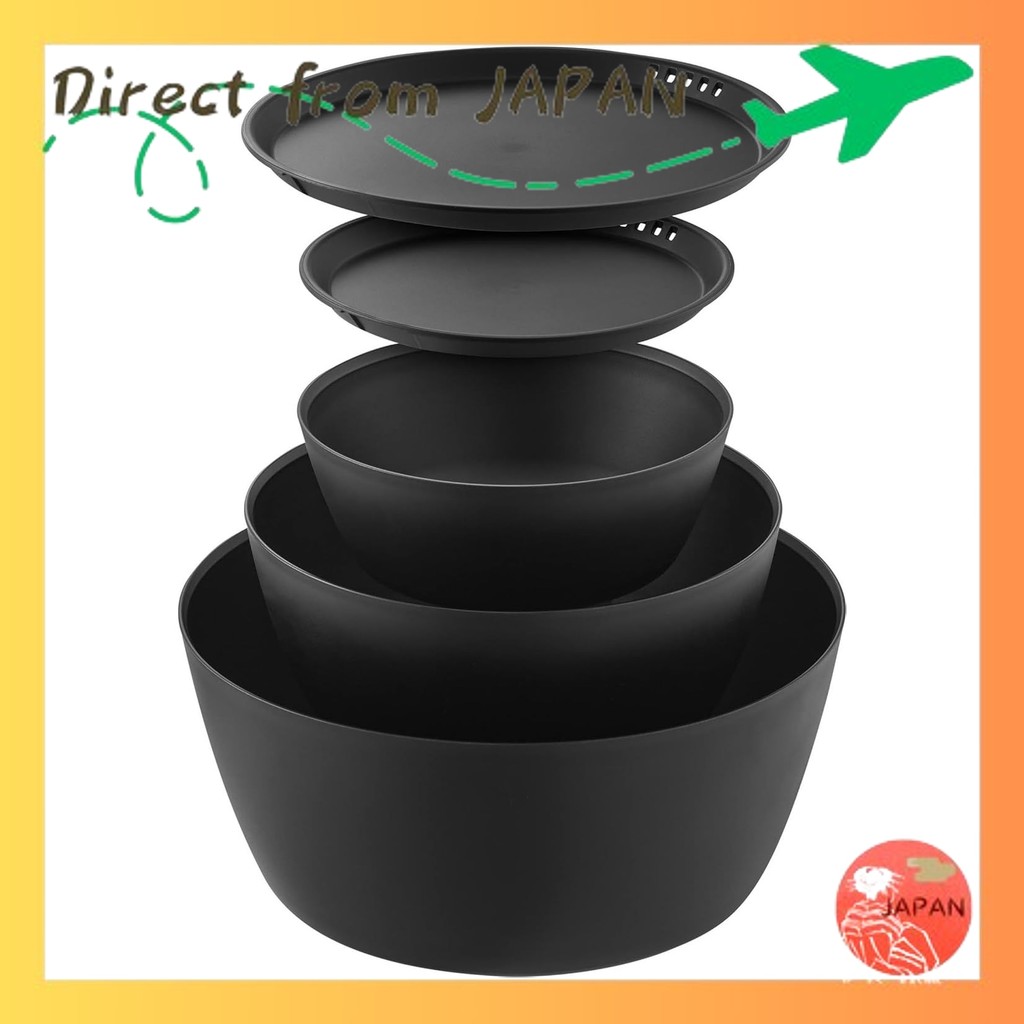 Yamazaki Jitsugyo 1394 Easy-to-tilt and mix cooking bowl, 5-piece set, microwave safe, black, Bowl S