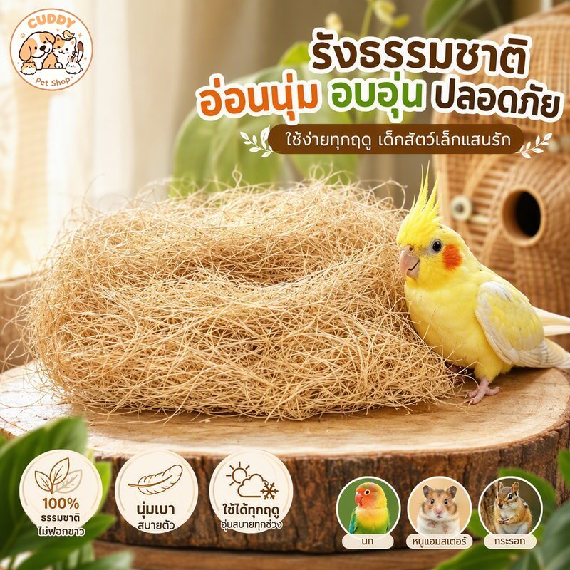 หญ้าราฟฟี่ออร์แกนิก ใยหญ้าทำรังสัตว์เลี้ยงตัวเล็ก รองกรง นก หนู แฮมสเตอร์ กระรอก นุ่ม