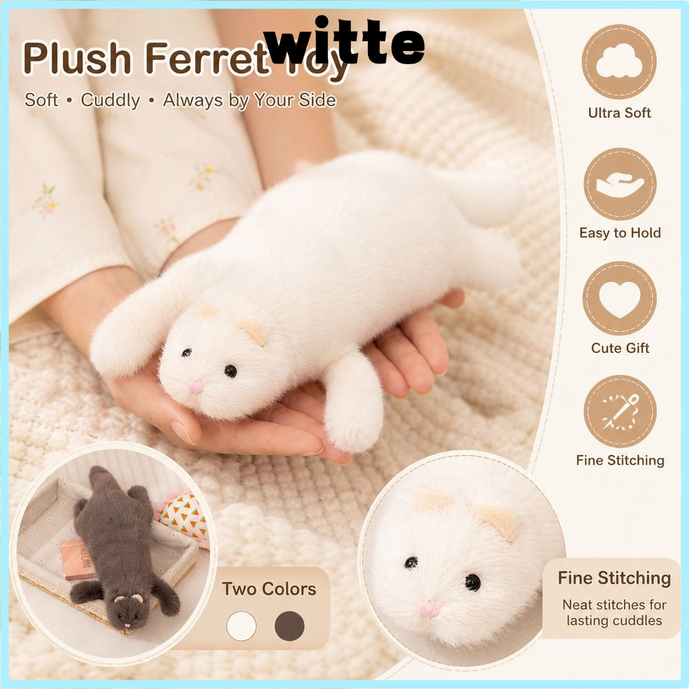 WITTE หมอนตุ๊กตา Ferret, Soft Plush Fluffy Texture ตุ๊กตา Ferret ของเล่น, Creative Cute Expression D