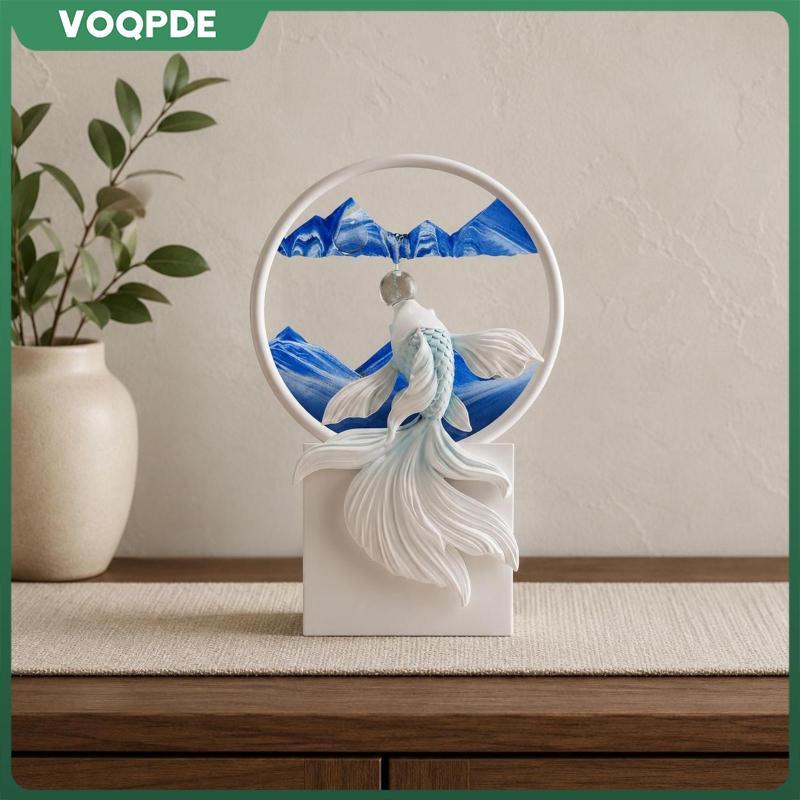 [voqpde] fishes Sand Art Round Frame Tabletop Sand Art Decor M Golden Mountain