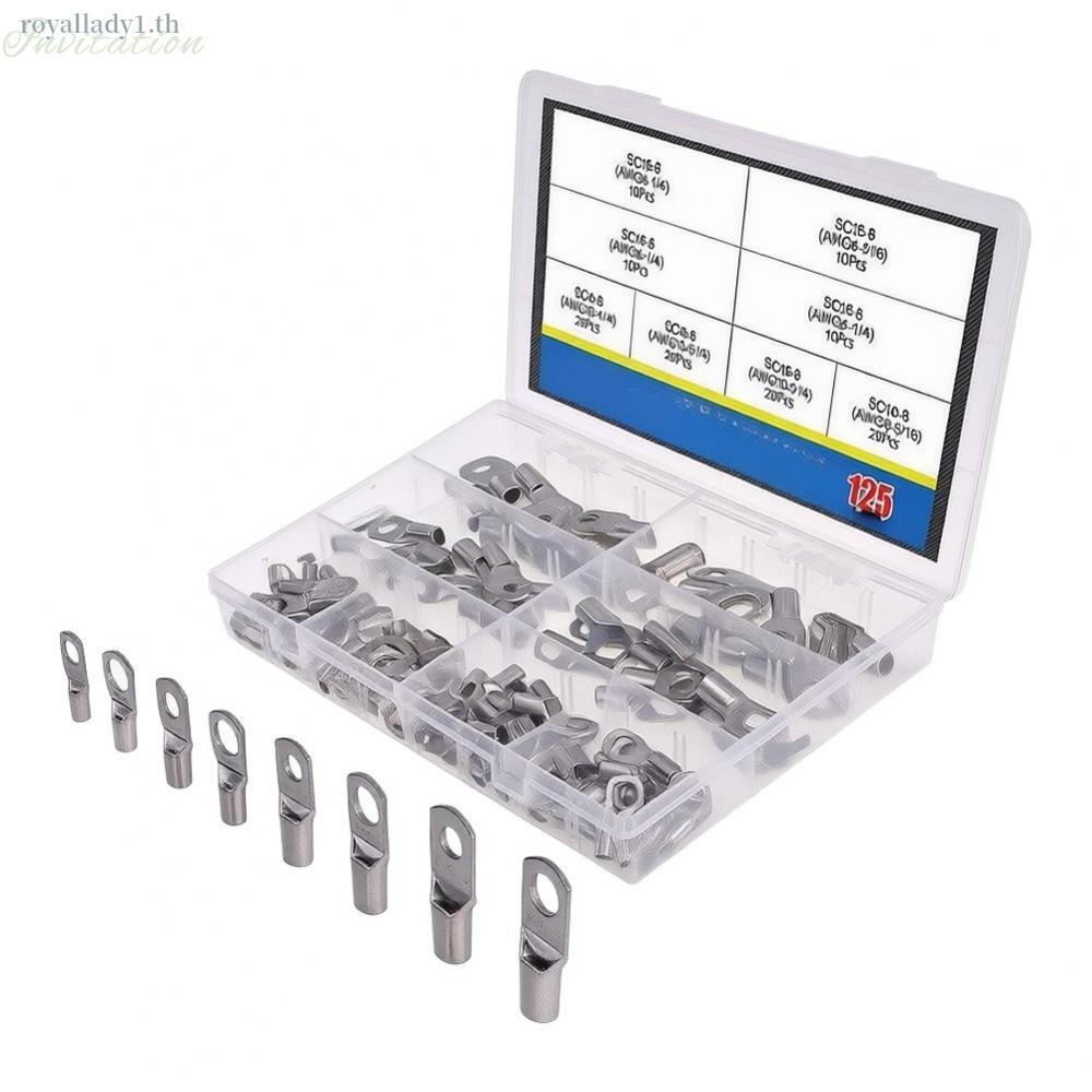 125 ชิ้นสําหรับสายไฟ Lugs ทองแดงดีบุกสําหรับ AWG4 AWG6 AWG8 AWG10 สายไฟ