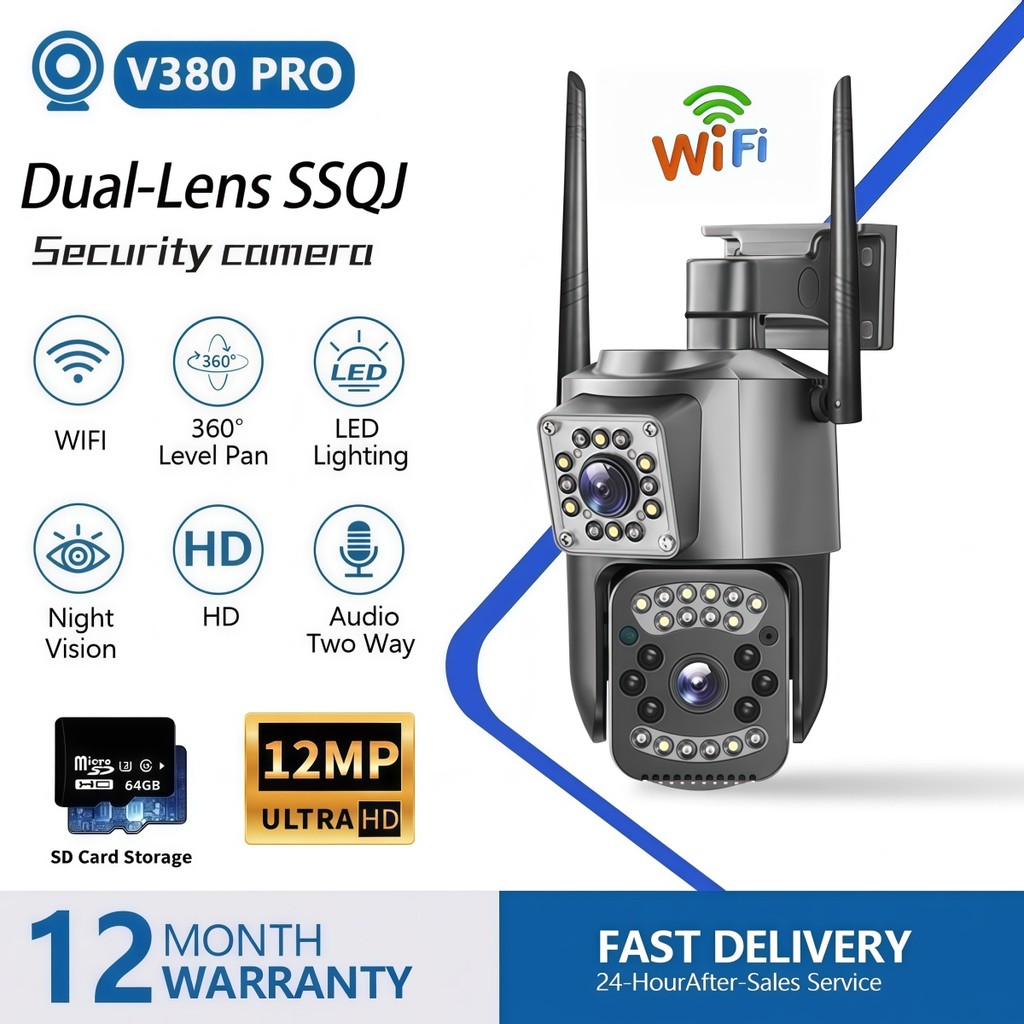 V380 Pro Dual Lens WiFi 8MP 5K กลางแจ้ง Weatherproof WiFi กล้อง Motion Detection สี Night Vision Sec