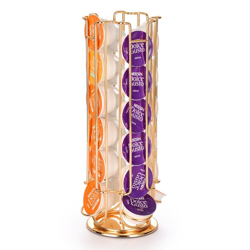OASISWJ Oasis ฮาร์ดแวร์ชั้นวางลวดเหล็กหมุน Delong Coffee Capsule Rack ชาแคปซูลเก็บ YZ1314 ทอง Q65Z