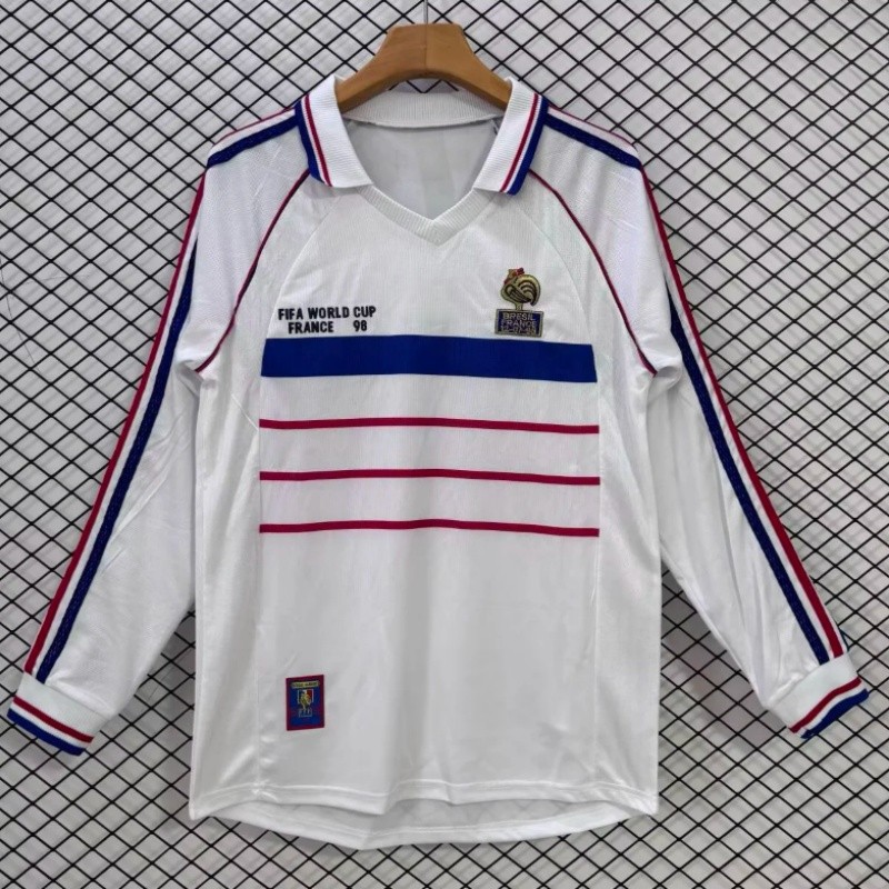 1998 France Retro Edition Mens France Away เสื้อฟุตบอลแขนยาว