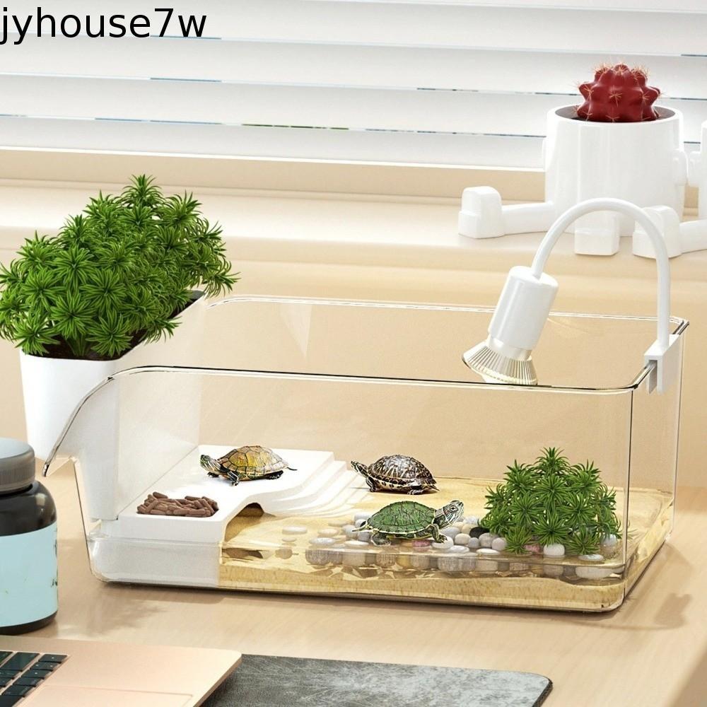 JYHOUSE สัตว์เลื้อยคลาน Terrarium, พลาสติกโปร่งใสเต่าถัง, เต่าพักผ่อนพื้นที่แห้งเปียกแยก Basking พื้นที่ปีนจุดเต่า Breeding กล่องสําหรับเต่า Terrapin