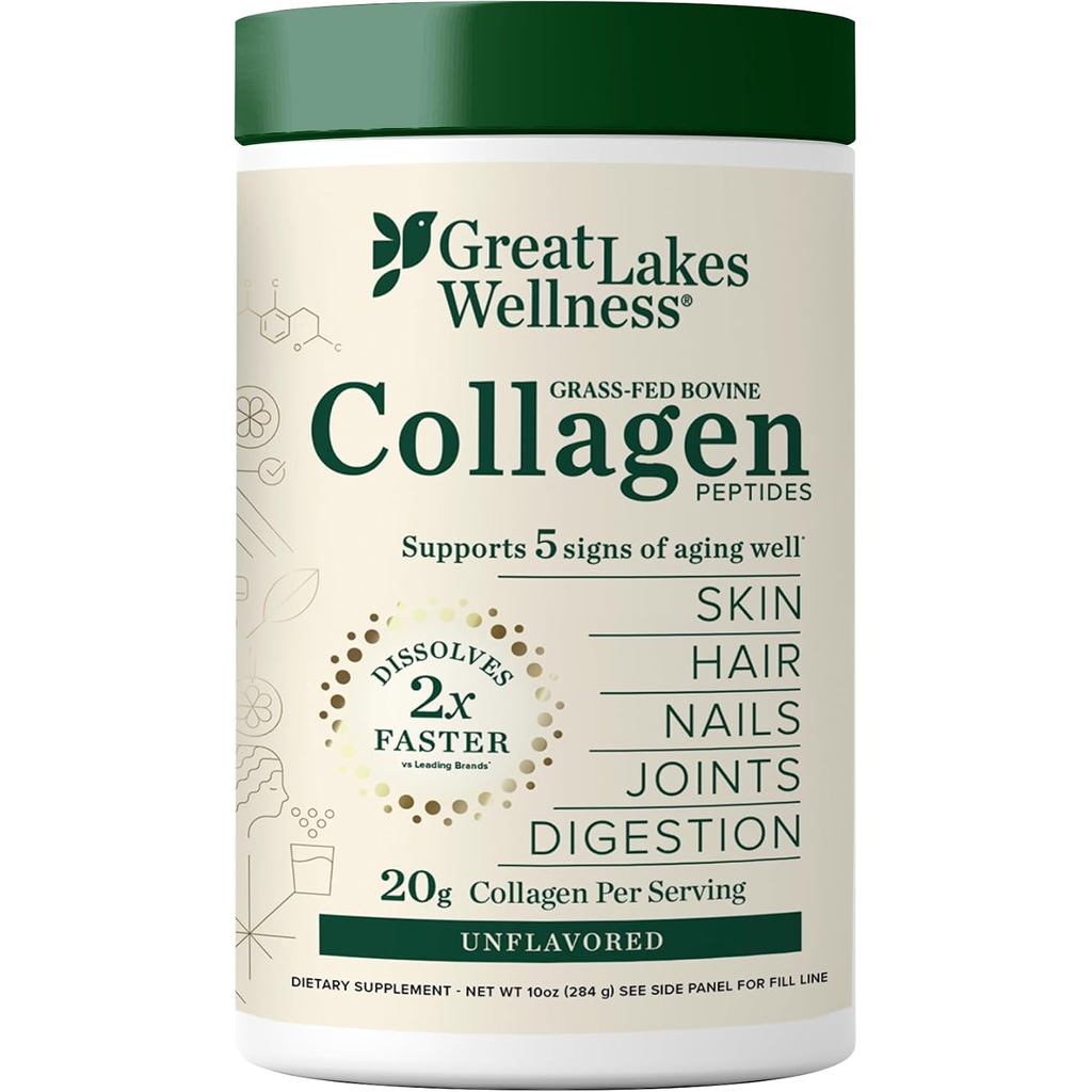 Great Lakes Wellness Collagen Peptides Powder – รองรับผิว ผม เล็บ ข้อต่อและย่อยอาหาร – Hydrolyzed, N