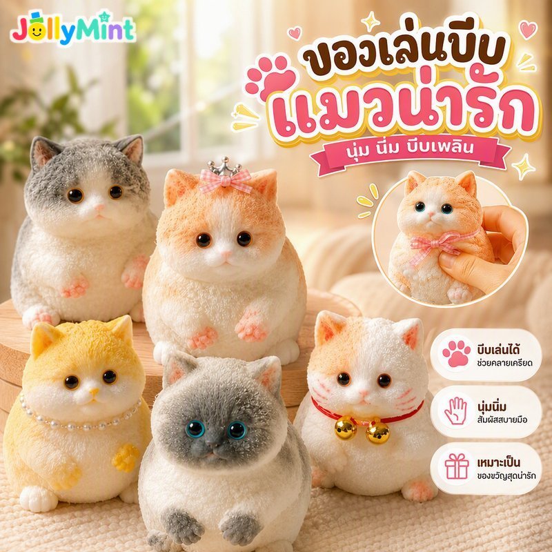 บีบแมวความเครียดบรรเทาของเล่น TPR Soft Slow Rebound Hand Drawn น่ารัก Fidget ของขวัญเด็ก