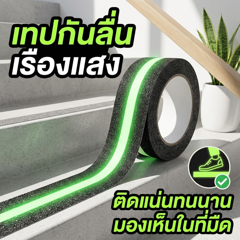 เทปกันลื่นเรืองแสงขนาด5cmx5m ติดตั้งง่ายกาวเหนียวติดแน่น เรืองแสงกลางคืน ป้องกันลื่นล้มบันไดทั้งภายในและกลางแจ้ง