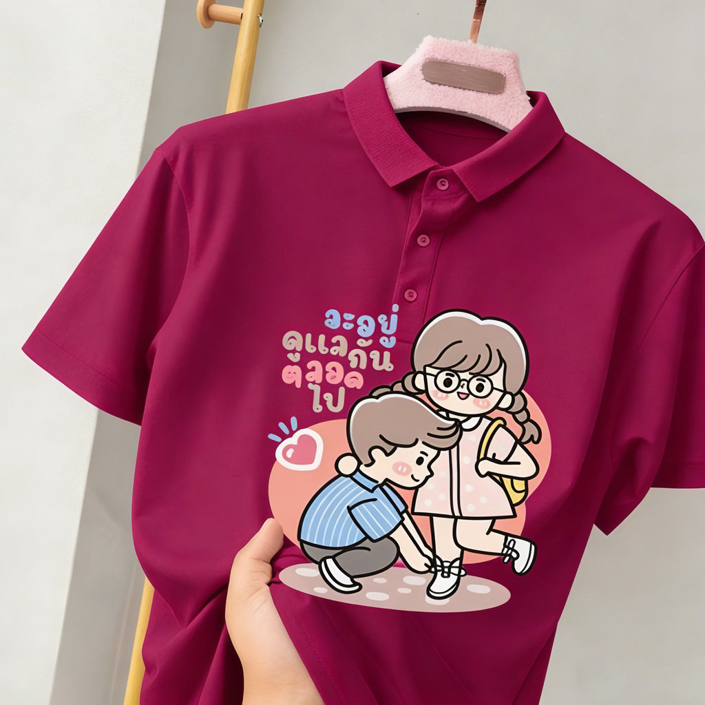 CODE: PL02 เข้ากับเทรนด์ไทย วันวาเลนไทน์ 2016 เสื้อโปโล เสื้อคอปก สีชมพู แสดงความรัก เหมาะกับคู่รัก 