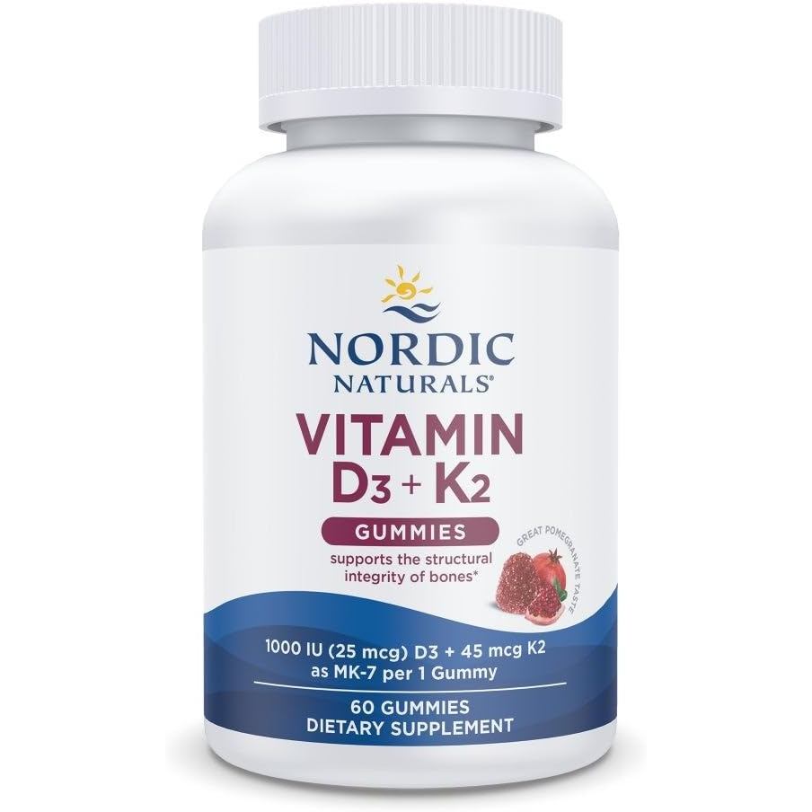 Nordic Naturals วิตามิน D3+K2 Gummies, Pomegranate - 60 Count B0JI