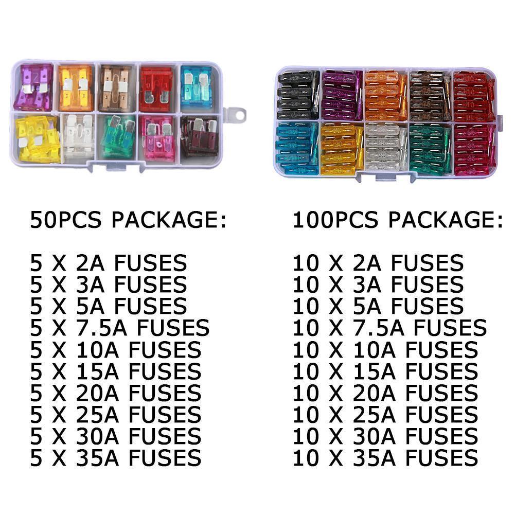 50/colorful Car Fuse Assortment Kit กลางขนาดรถประเภท 2 Auto Fuse Blade Fuse 35a O3o9