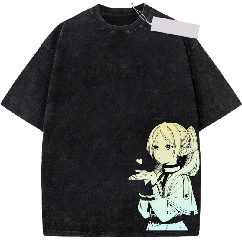 Frieren: Beyond Journeys End อะนิเมะเสื้อผ้า Frieren Kawaii Tshirt ผู้ชายผู้หญิงเสื้อยืดล้างผ้าฝ้าย 
