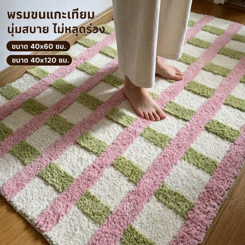 พรมปูพื้นขนาด 40×60cm ขนสัตว์เทียมนุ่มสบาย ดูดซับน้ำ กันลื่นแห้งไว ตกแต่งห้องได้สวยงาม