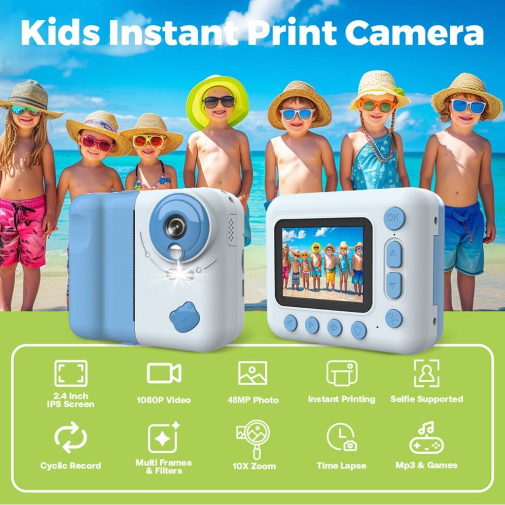 กล้องฟิล์มสำเร็จรูปสำหรับเด็กภาพถ่ายสำหรับเด็กพร้อมหน้าจอ IPS ขนาด 2.4 นิ้วเกมปริศนาแบตเตอรี่ในตัวกร