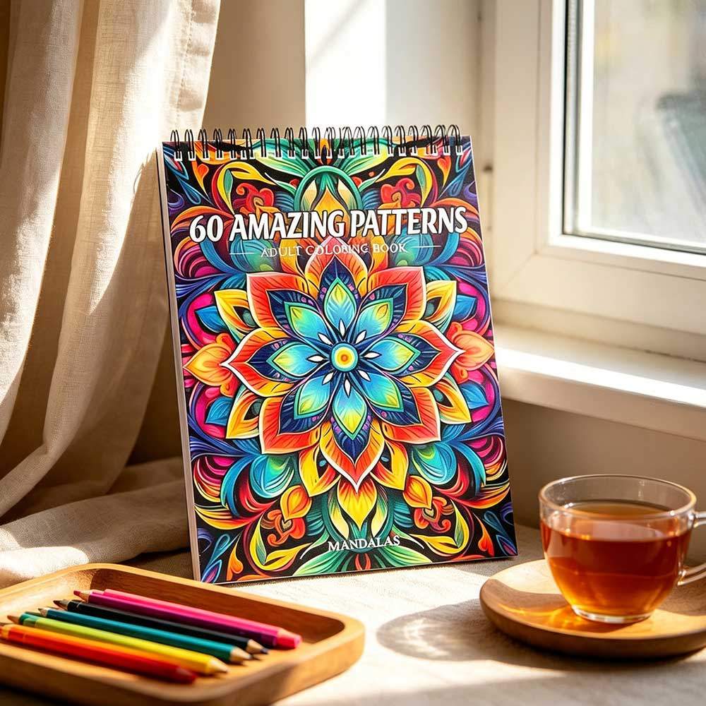 60 Amazing Patterns Mandalas Adult Coloring Book, Spiral‑Bound Relaxing Mandala Art Coloring Pages