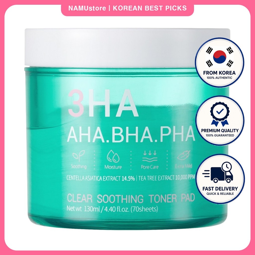 [3ha] AHA BHA PHA Clear Soothing Toner Pad, 130ml, 70 แผ่น, 1pc / Korean Toner Pad by namustore