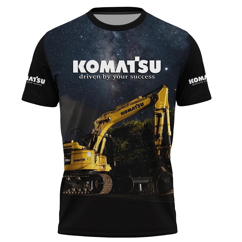 👕3D❗3 มิติ พร้อมสต็อก Komatsu Excavator 3D พิมพ์เสื้อยืดผู้ชาย O-คอฤดูร้อน Streetwear แห้งเร็วเสื้อล