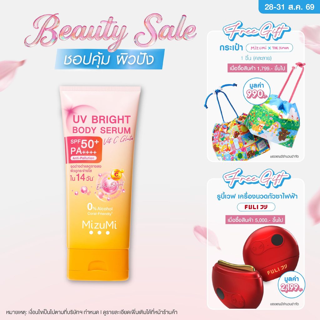 MizuMi UV Bright Body Serum Vit C Gluta 180ml เซรั่มกันแดดทาผิวกาย สูตรวิตซีกลูต้า สยบจุดด่างดำ ผิวเรียบเนียน กระจ่างใส