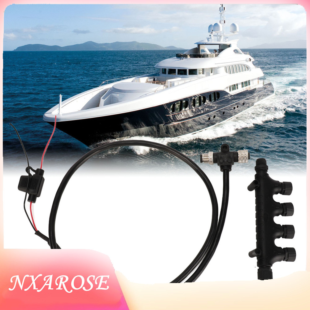 Nxarose Nxarose สำหรับ NMEA2000 สาย 4 พอร์ต T Connector 3A ฟิวส์ 5Pin M12 ด้าย 1 เมตรยาว IP67 กันน้ำ