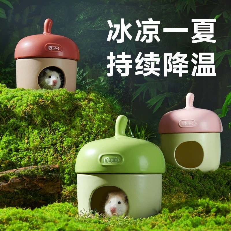 หนูแฮมสเตอร์เซรามิค Nest Hiding House Acorn ฤดูร้อน Cooling Igloo Golden Bear Guinea Pig เพื่อนบ้านข