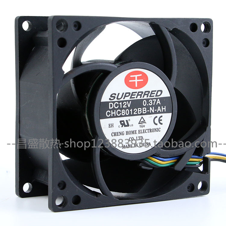Original Qianhong 8038 12V 0.37A Dell 4 สาย pwm อุณหภูมิควบคุมพัดลมแชสซี CHC8012BB-N-AH