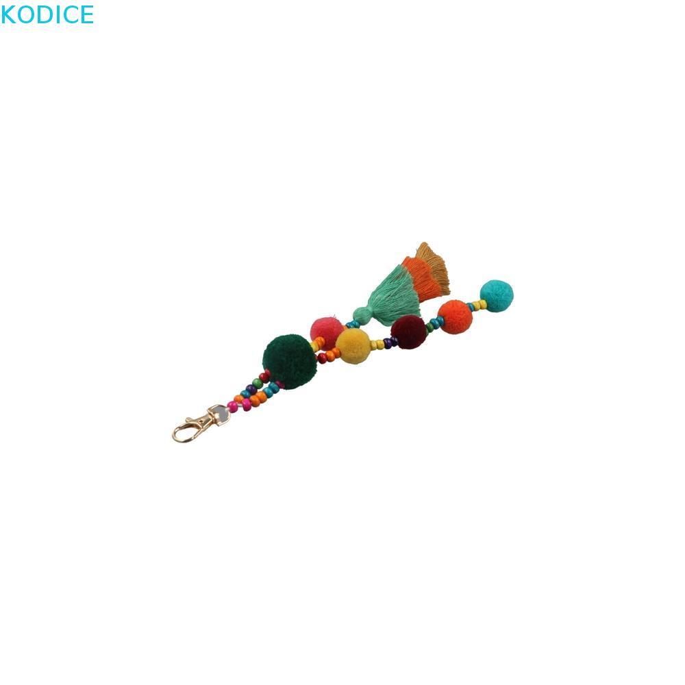 KODICE Boho สไตล์ผม Ball พู่พวงกุญแจ,ที่มีสีสัน Boho สไตล์ Boho พวงกุญแจ, Boho เครื่องประดับ Handmad