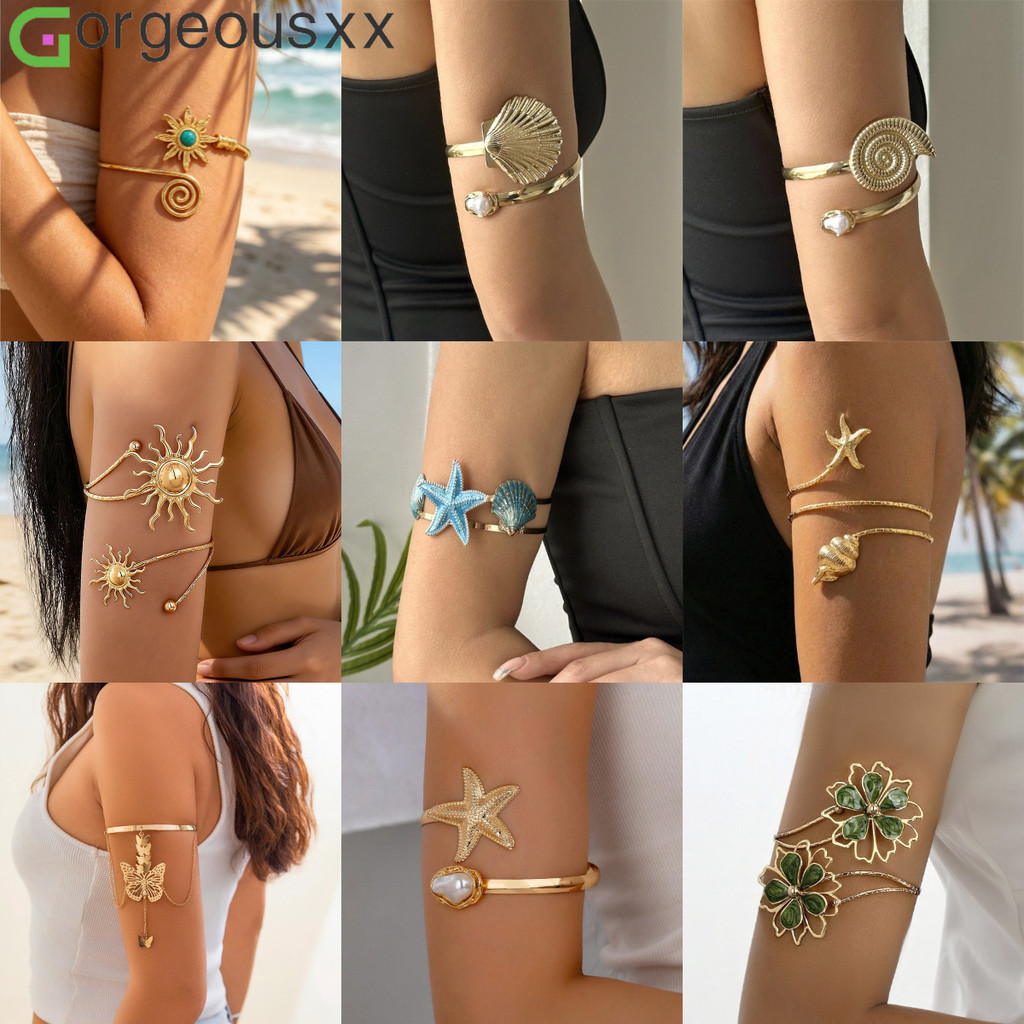 [Gorgeousxx] Bohemian Flower Starfish Arm Ring Summer Beach Style Adjustable Armband Accessories